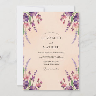 Peach Lavender Sprig Eucalyptus Wedding Invitation