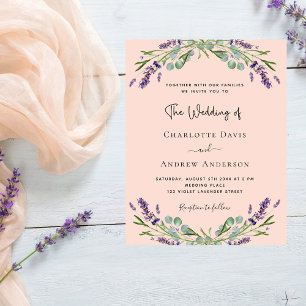 Peach lavender violet budget wedding invitation
