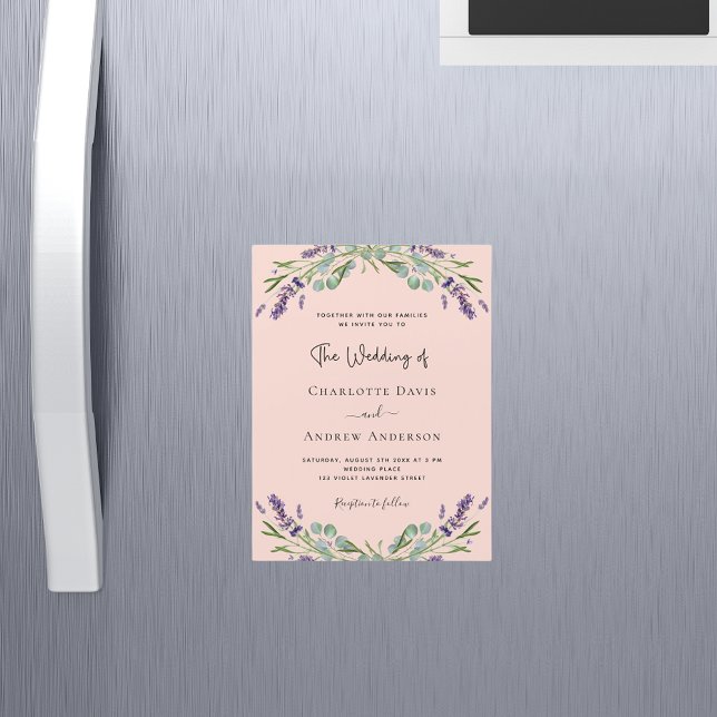 Peach lavender violet florals luxury wedding magnetic invitation (Creator Uploaded)
