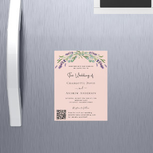 Peach lavender violet QR RSVP luxury wedding Magnetic Invitation
