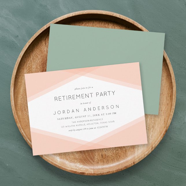 Peach Layer Geometric Light Sage Retirement Party Invitation (Creator Uploaded)
