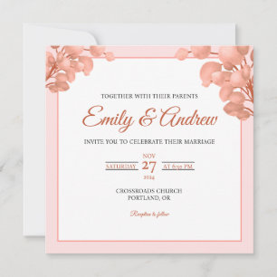 Peach Leaf Watercolor Floral Square Wedding Invitation
