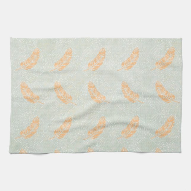 Peach Leaves Illustration Tea Towel (Horizontal)