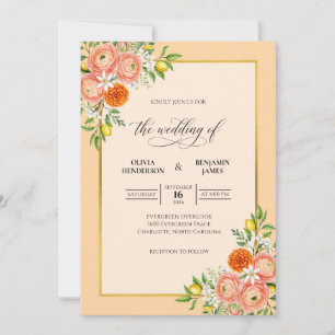 Peach Lemon Leaf Wedding Invitation
