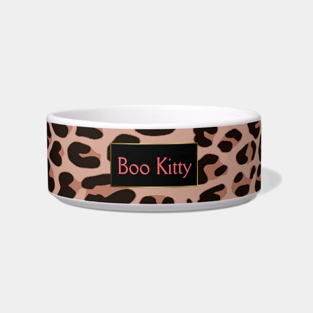Peach Leopard Print Custom Cat Bowl (Front)