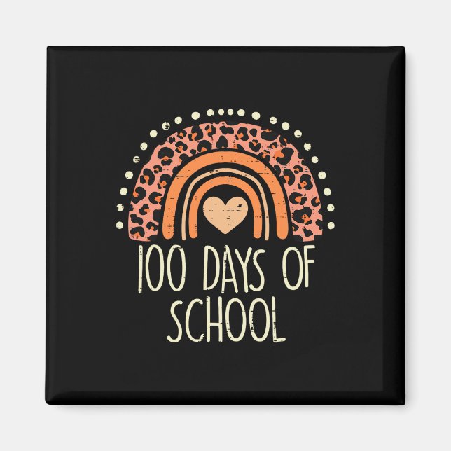 Peach Leopard Rainbow 100 Days School Cute 100th D Magnet (Front)