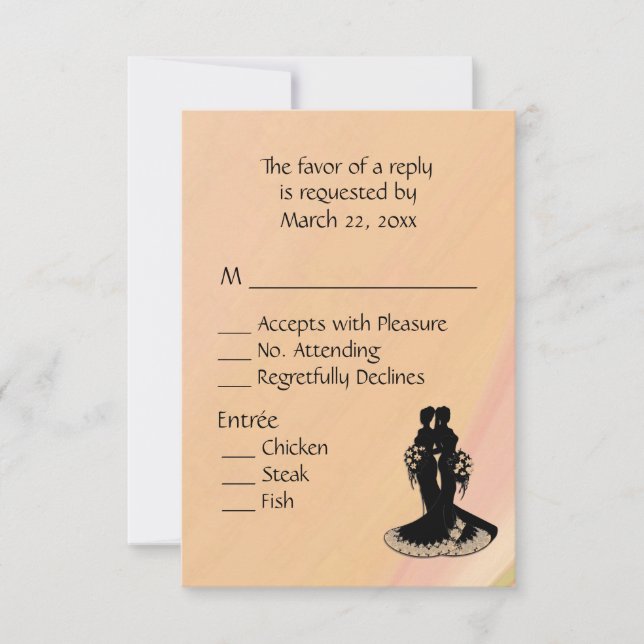 Peach Lesbian Wedding Menu Choice RSVP (Front)