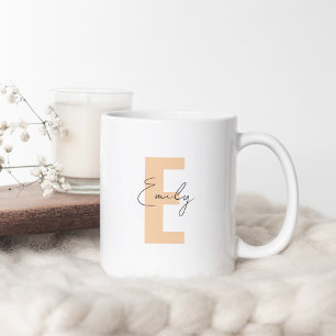 Peach Letter Initial Name Monogram Minimalist Coffee Mug