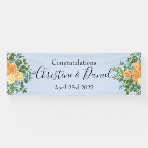 Peach & Light Blue Peony & Rose Floral Wedding Banner