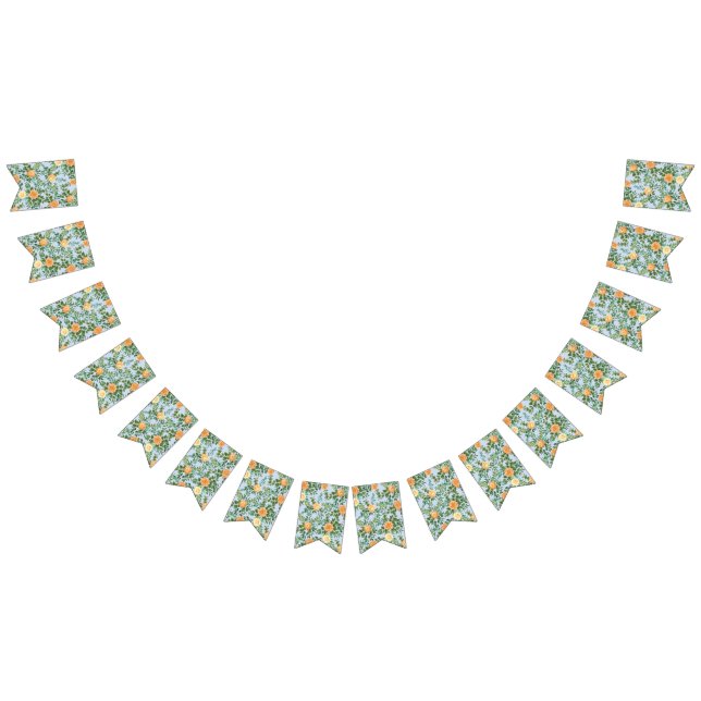 Peach & Light Blue Peony & Rose Floral Wedding Bunting (All)