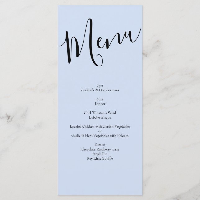 Peach Light Blue Peony & Rose Floral Wedding Menu (Front)