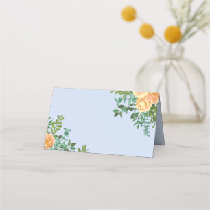 Peach & Light Blue Peony & Rose Floral Wedding Place Card