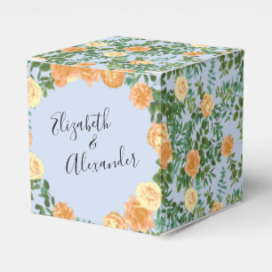 Peach Light Blue Wedding Roses Floral Favour Box