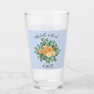 Peach Light Blue Wedding Roses Floral Glass