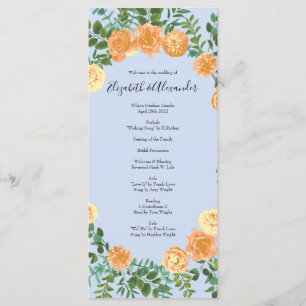 Peach Light Blue Wedding Roses Floral Menu