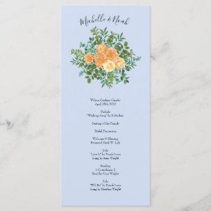 Peach Light Blue Wedding Roses Floral Menu