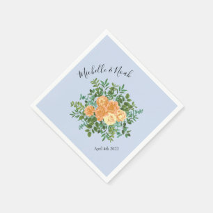 Peach Light Blue Wedding Roses Floral Napkin