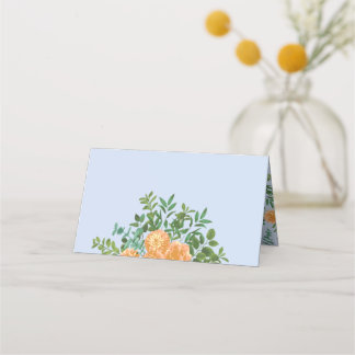 Peach Light Blue Wedding Roses Floral Place Card
