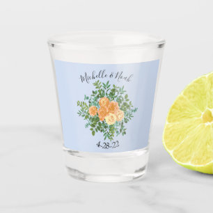 Peach Light Blue Wedding Roses Floral Shot Glass