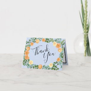 Peach Light Blue Wedding Roses Floral Thank You Card
