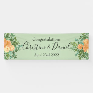 Peach & Light Green Peony & Rose Floral Wedding Banner