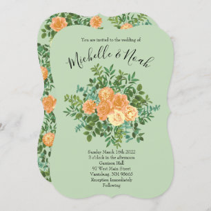 Peach & Light Green Peony & Rose Floral Wedding Invitation
