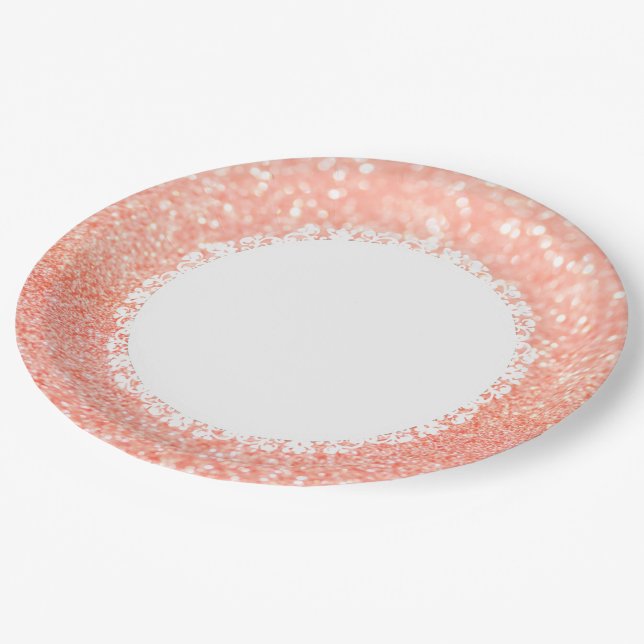 Peach Lights  Wedding Lace  _M-L Paper Plate (Angled)