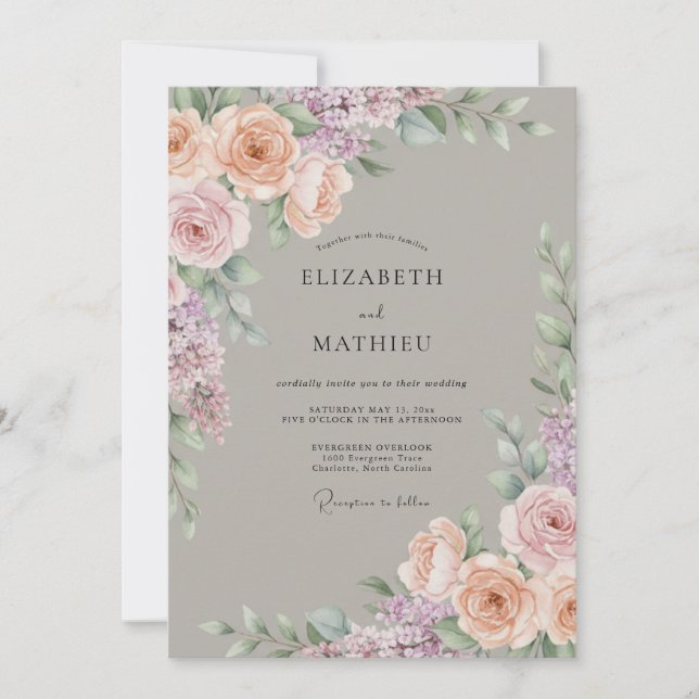 Peach Lilac Botanical Romance Wedding Invitation (Front)