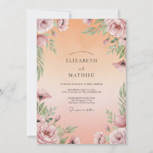 Peach Lilac Painted Wedding Invitation