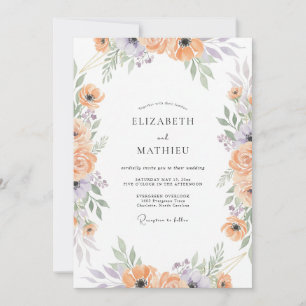 Peach Lilac Ranunculus Muted Eucalyptus Wedding Invitation
