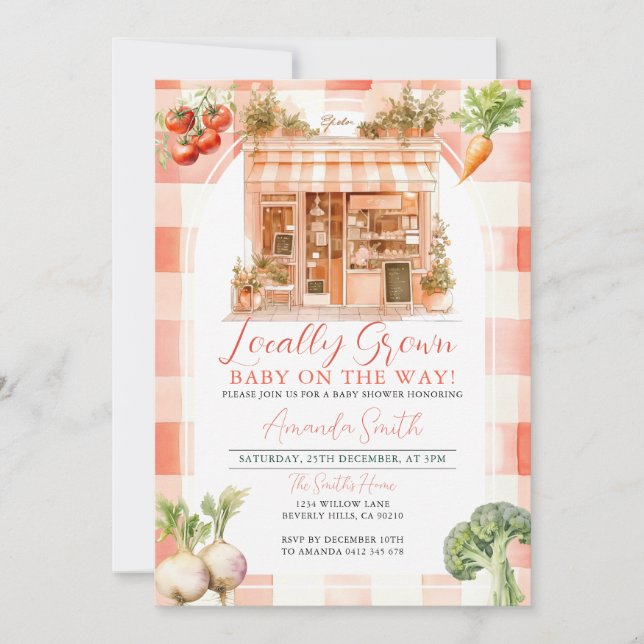 Peach Locally Grown Fresh Market Baby Shower Invitation (Front)