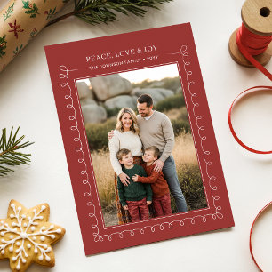 Peach Love Joy Red Stripe Family Photo Christmas Holiday Card