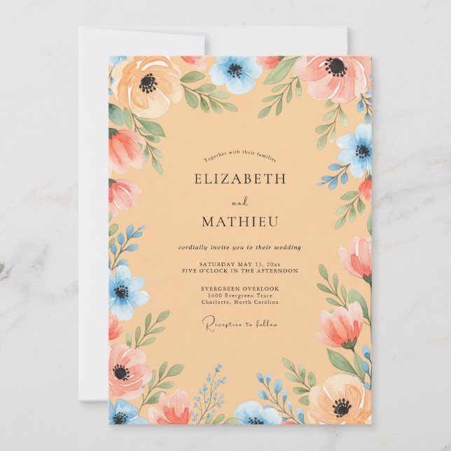 Peach Luminous Watercolor Summer Wedding Invitation (Front)