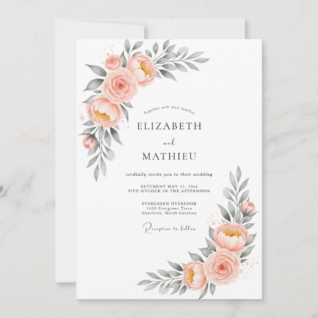 Peach Luminous Watercolor Wedding Invitation (Front)