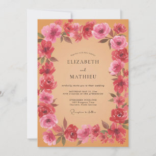 Peach Magenta Petal Wedding Invitation
