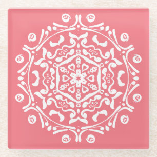 Peach Mandala Glass Coaster
