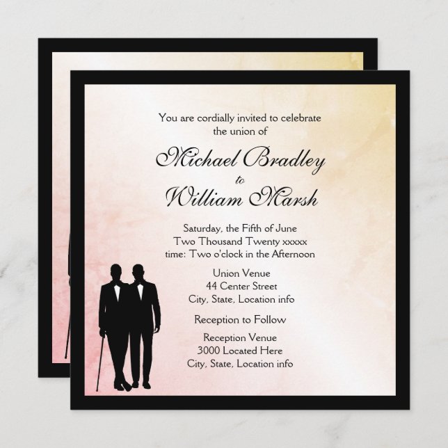 Peach Marble Gay Wedding Invite (Front/Back)