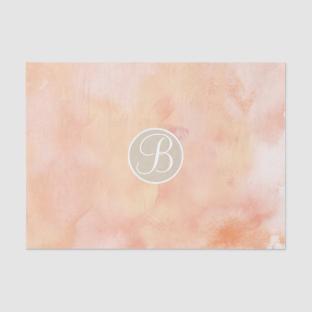 Peach Marble Watercolor Monogram Letter Initial Tissue Paper (Front)