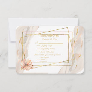 Peach Marble With Gold Sparkles and Peach Cactus I RSVP Card