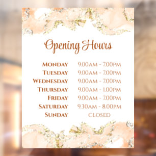 Peach marbling design opening hours window cling