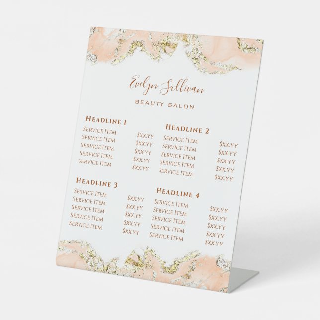 Peach Marbling Design Price List  Pedestal Sign (Front)