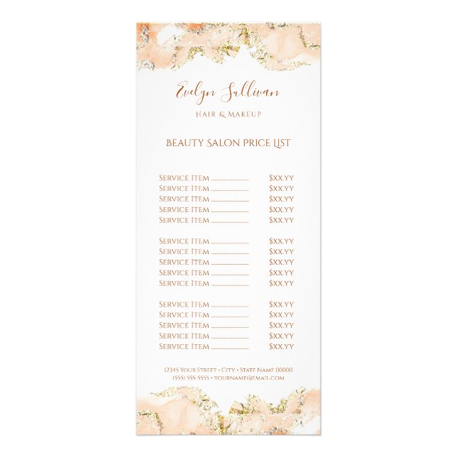 peach marbling design price list rack card (Front)