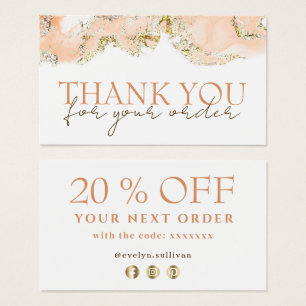 peach marbling design thank you discount card