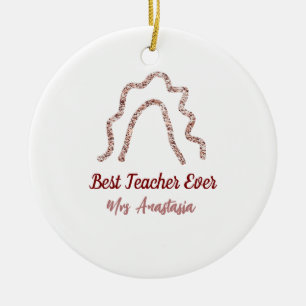 Peach marron glitter rainbow teacher appreciation ceramic tree decoration