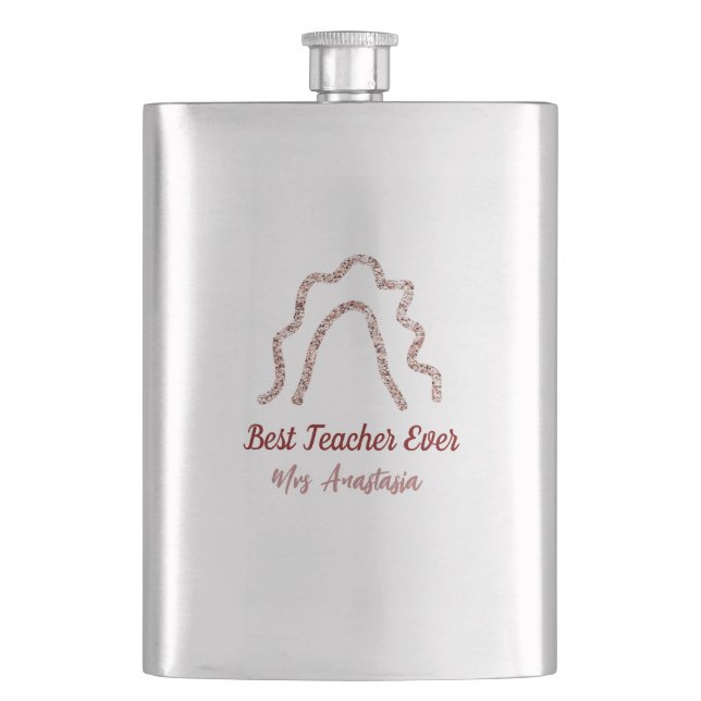 Peach marron glitter rainbow teacher appreciation  hip flask (Front)