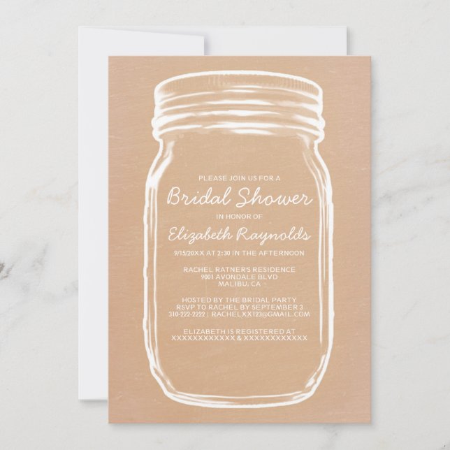 Peach Mason Jar Bridal Shower Invitations (Front)