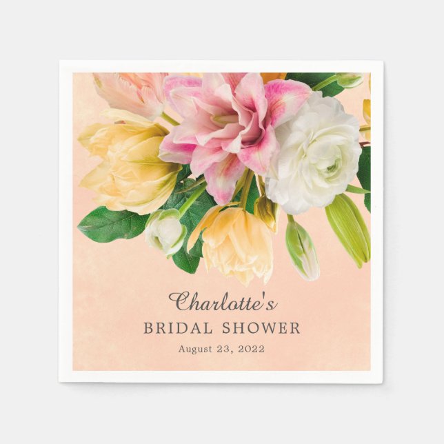 Peach Meadow Floral Bridal Shower Napkin (Front)