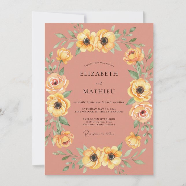 Peach Meadow Floral Flourish Wedding Invitation (Front)