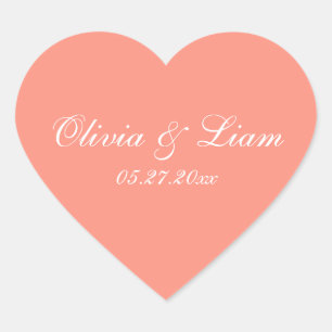 Peach Melon Name Date Elegant Wedding Heart Sticker