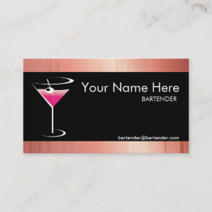 Peach Metallic Bartender Business Card Martini